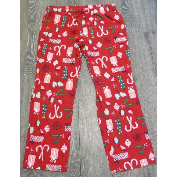 Old Navy Christmas Pajamas Size L Red Trees Candy Canes Drawstring Holiday - Picture 1 of 9